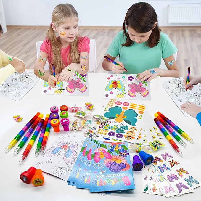 72 Pcs Butterfly Coloring Book Party Favors,Spring Butterfly Insects Party Goodie Bags Fillers,Butterfly Birthday Party Games Craft DIY Kit Face Stickers Tattoo for Circus Fairy Pinatas (Butterfly)