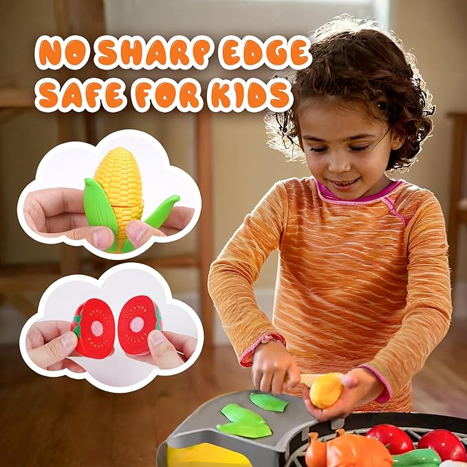 Kimiangel 47 PCS Kids Grill Playset, Interactive Kitchen Toy BBQ Grill Set with Sound & Light, Pretend Play Toy Outdoor Barbecue Cooking Kitchen Game Set Gift for Kids Boys Girls Ages 3+ Red