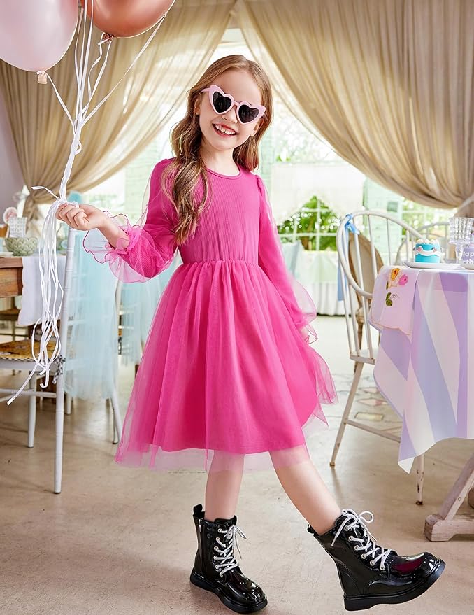 Arshiner Toddler Christmas Dress Girls Sequin Tulle Puff Long Sleeves Tutu Dress Princess Birthday Party Clothes 1-6T