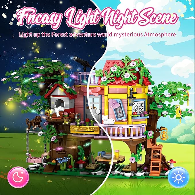 840 Piece Tree House Building Sets,Girls Creative Forest House Building Blocks Kit,STEM Friends Friendship Tree House with Swing Animals Flowers,Christmas Birthday Gifts for Girl Boy Age 6-12+