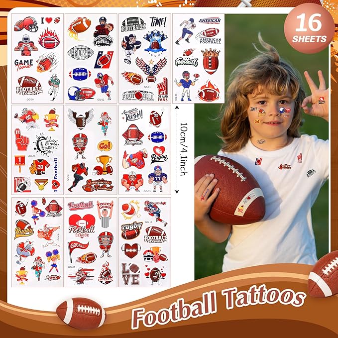 Aoriher 162 Pcs Football Party Favors, Football Party Gift Goodie Bag Fillers Foam Footballs Tattoo Stickers Keychains Stickers Charm Bracelets Sport Wristband Pull Back Cars for Party Supplies