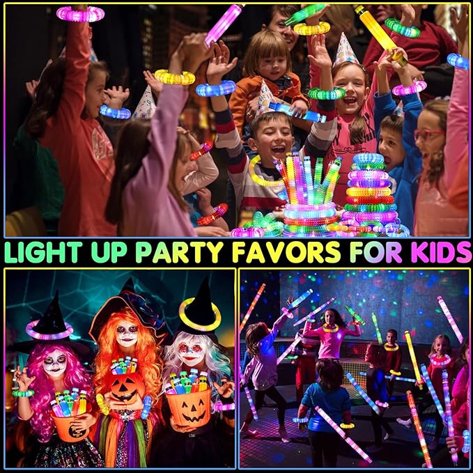 48 Pack Glow Sticks Goodie Bag Stuffers for Kids, New Year Decorations Birthday Valentines Day Gifts, Party Favors for Kids 4-8-12, Light Up Pop Tubes Glow Party Supplies Glow Bracelets Necklaces