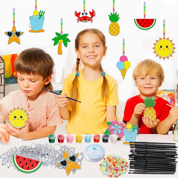 30 Set Summer Window Art Suncatchers Kits Summer Beach Fruit DIY Suncatchers Craft Kits Make Your Own Suncatcher Paint Suncatchers Ornaments for Boys Girls Craft Painting Art Activity