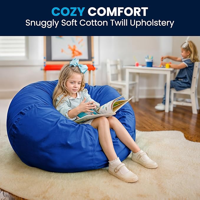 Flash Furniture Duncan Oversized Bean Bag Chair for Kids and Adults, Foam-Filled Beanbag Chair with Machine Washable Cover, Royal Blue