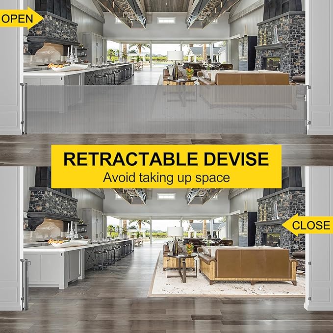 175 Inch Extra Wide Retractable Dog Gates 33" Tall Retractable Baby Gates for Wide Openings Extra Long Mesh Baby Gate Super Wide Gate for Kids or Pets Extra Large Dog Gate for Indoor Outdoor (Grey)