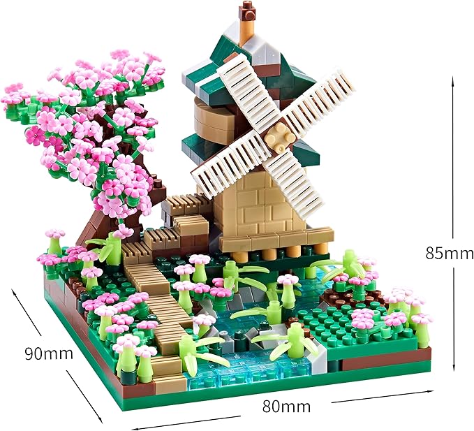 Architecture River Windmill Tree Cute Micro Mini Building Blocks Sets Trees Flowers for Girls, Idea Cherry Blossom Present Toy Model Kit 600+ pcs