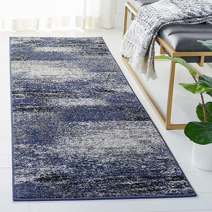 SAFAVIEH Adirondack Collection Runner Rug - 2'6" x 14', Grey & Blue, Modern Abstract Design, Non-Shedding & Easy Care, Ideal for High Traffic Areas in Living Room, Bedroom (ADR112H)