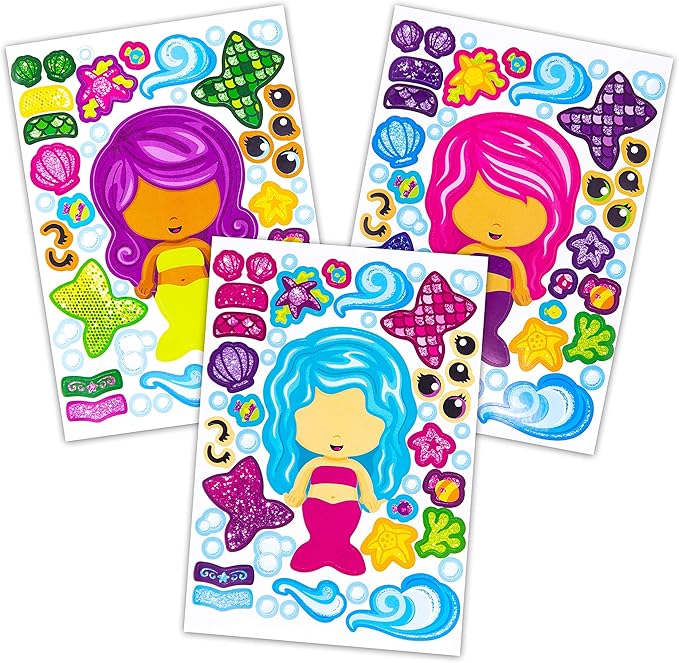 24 Make A Mermaid Stickers - Perfect for Mermaid Party Supplies & Mermaid Party Favors for Kids - Great for Under The Sea Birthday Decorations Or Classroom Activity That Promotes Creativity - Ages 3+