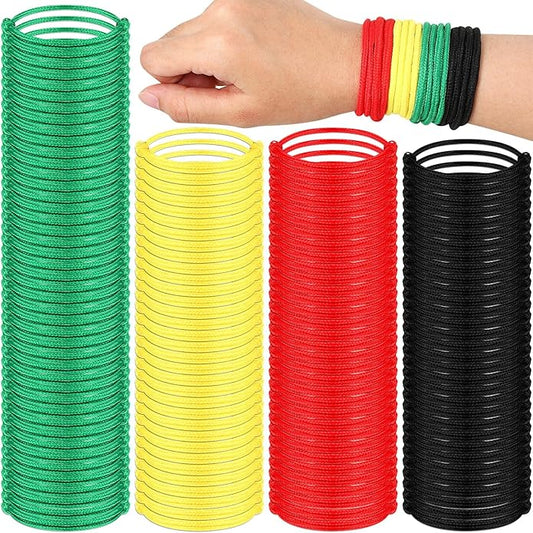 Kigeli 400 Pieces Black History Month Friendship Bracelets Bulk Neon Rope Bracelets in 4 Assorted Colors Adjustable Green Red Gold Bracelets Rope Woven Bracelets for Black History Month Party Decor
