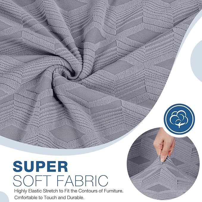 TAOCOCO Recliner Sofa Covers Stretch Reclining Couch Cover, Jacquard Recliner Couch Cover for 3 Seat Furniture Protector Sofa Slipcovers with Elastic Bottom for Kids, Pets (Light Grey)