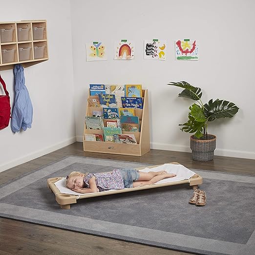ECR4Kids Stackable Kiddie Cot, Ready-to-Assemble, Standard Size, Classroom Furniture, Sand, 6-Pack