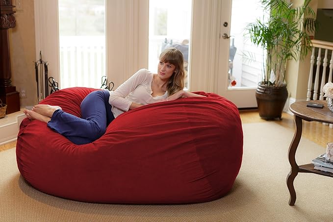 Chill Sack Bean Bag Chair: Huge 6' Memory Foam Furniture Bag and Large Lounger - Big Sofa with Soft Micro Fiber Cover - Red Pebble