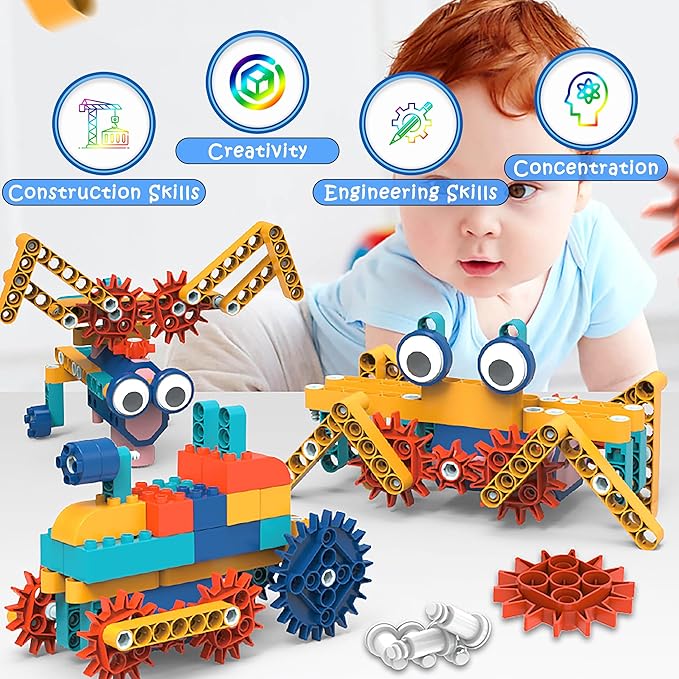 26-in-1 116Pcs Large Particles Electric Drive Building Blocks Toys Stem Kits Erector Sets Engineering Take Apart Assembly Tinker Toys for Boys Kids Children Age 6+