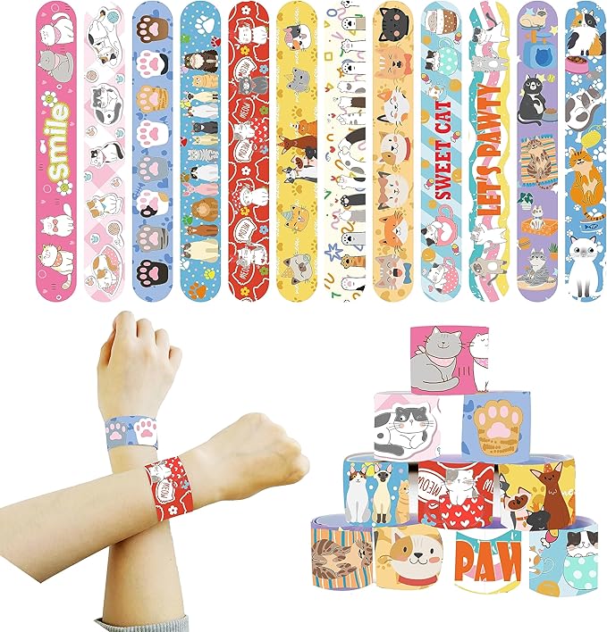 48 Pcs Slap Bracelets for Kids Holiday Party Favor Toys Slap Bracelets Bulk Cat and Dog Theme Snap Bracelet Birthday Party Supplies Classroom Prizes Wrist Bands Toddler Party Favors Christmas Easter Halloween Holiday Gifts