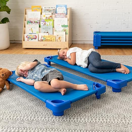 ECR4Kids Stackable Kiddie Cot, Assembled, Toddler Size, Classroom Furniture, Blue, 5-Pack
