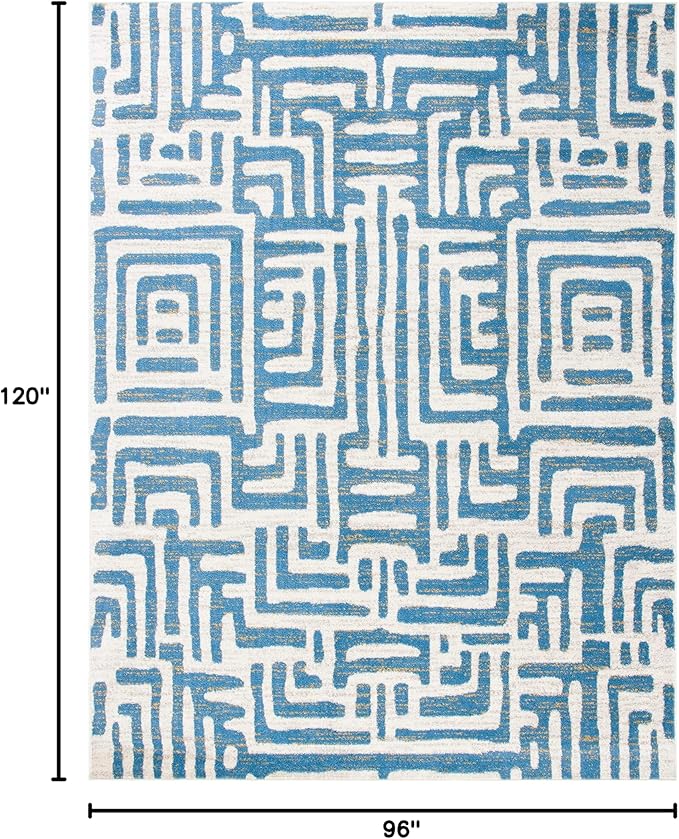 SAFAVIEH Amsterdam Collection Area Rug - 8' x 10', Ivory & Light Blue, Modern Abstract Design, Non-Shedding & Easy Care, Ideal for High Traffic Areas in Living Room, Bedroom (AMS106C)