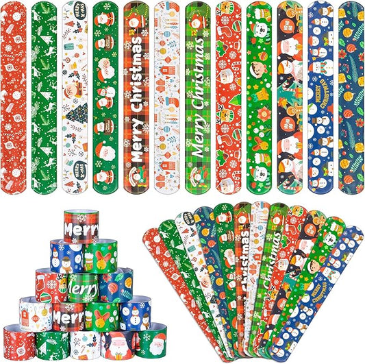 36 Pieces Christmas Slap Bracelets for Kids, 12 Styles Colorful Christmas Slap Wristbands Bulk for Kids Christmas Party Favors Toys Prizes Goodie Bags Fillers