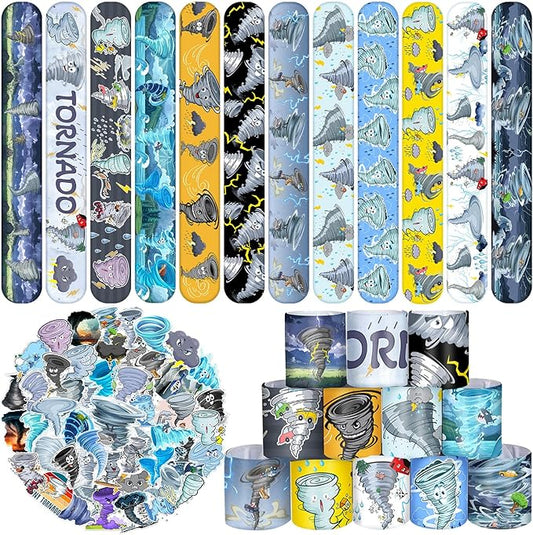 74 PCS Tornado Party Favors, 50 PCS Tornado Stickers 24 PCS Tornado Slap Bracelets Tornado Weather Birthday Party Decorations Supplies for Kids Boys Girls Classroom Rewards
