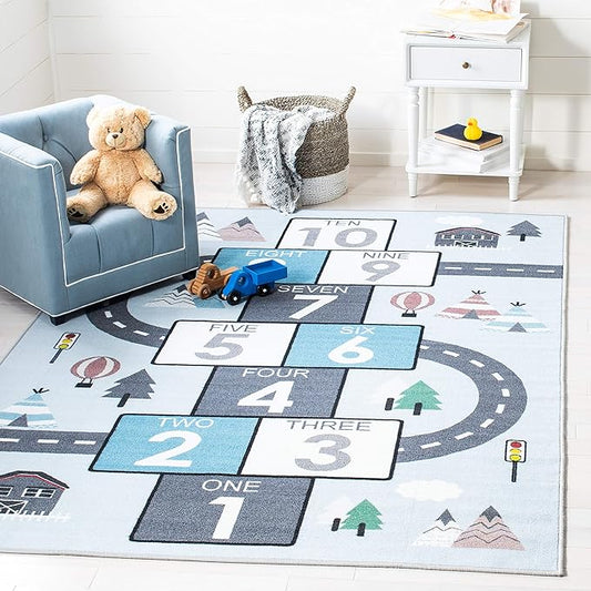 SAFAVIEH Kids Playhouse Collection Area Rug - 7'9" x 10', Grey & Blue, Non-Shedding Machine Washable & Slip Resistant Ideal for High Traffic Areas for Boys & Girls in Playroom, Bedroom (KPH226F)