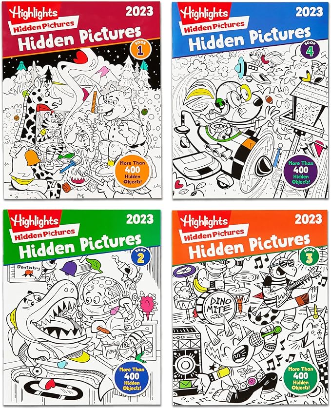 Highlights Hidden Pictures 2023 Activity Books for Kids Ages 6 and Up, 4-Book Set of Travel-Friendly Screen Free Seek and Find Fun, Books Double as Coloring Books