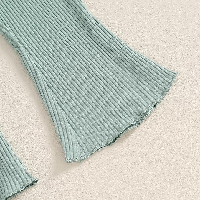 Mubineo Toddler Baby Girl Clothes Cute Ribbed Outfits Knit Long Sleeve Shirt Tops Bell Bottom Pant Fall Winter Outfit