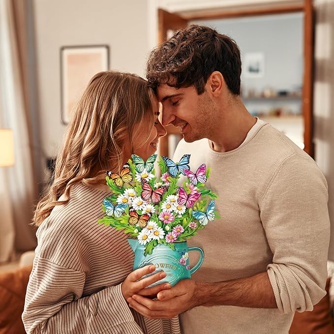 Airpark Pop Up Flower Cards, 2 Packs, Daisies and Butterflies,12inch Flower Bouquet 3D Popup Greeting Cards with Blank Note Card and Envelope for Birthday, Easter, Mothers day for Women Kids