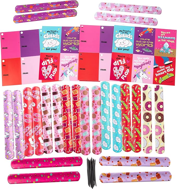 Kids Slap Bracelet Valentine's Day Cards - Best Pals (24ct) - Each Valentine has a Card & Matching Slap Friendship Bracelet- Enough for Whole Kid's Classroom- Fun School Gift Exchange for Boys & Girls