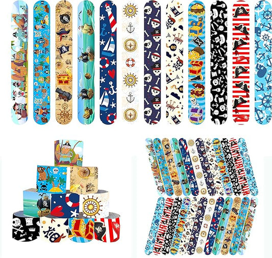 48 Pcs Slap Bracelets for Kids Pirate Party Favors Toys Slap Bracelets Bulk Snap Bracelet for Boys Birthday Party Supplies Classroom Prizes Exchanging Gifts Christmas Easter Halloween Holiday Gifts