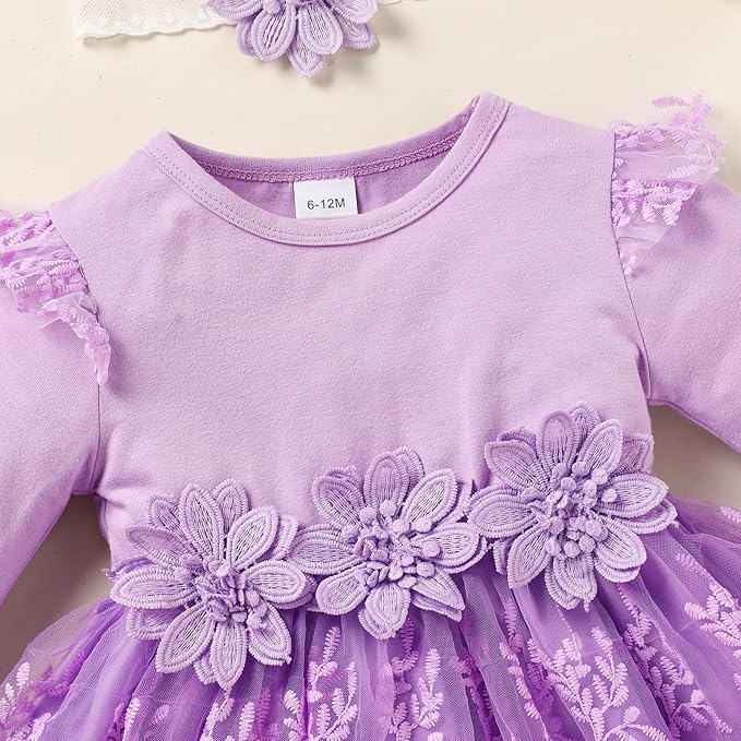 Baby Girl Dress Ruffle Sleeve Toddler Girl Dresses Infant Girls Long Sleeve Fall Winter Clothes Flower Tulle Dress