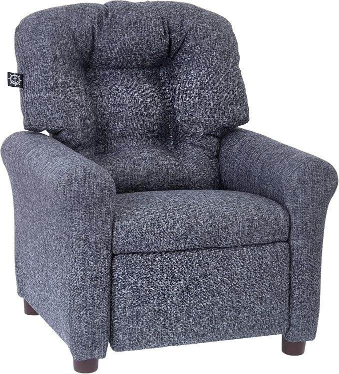 The Crew Furniture Traditional Kids Recliner, Toddler Ages 1-5 Years, Home Décor Polyester Linen, Gray