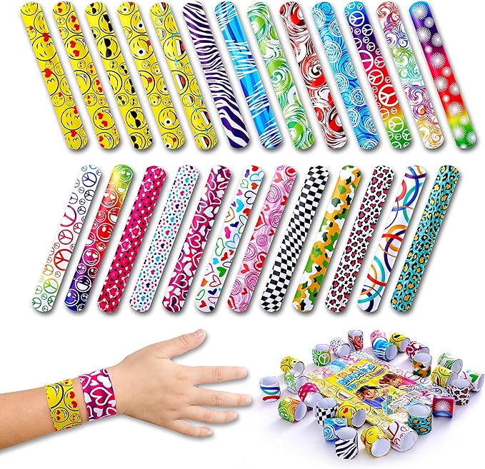 50-Piece Slap Bracelets Stocking Stuffers For Kids | Party Favors For Kids 4-8 | Slap Bracelets Bulk Party Favors | Goodie Bags Easter Basket Stuffers For Kids Fun Valentines Day Gift For Kids