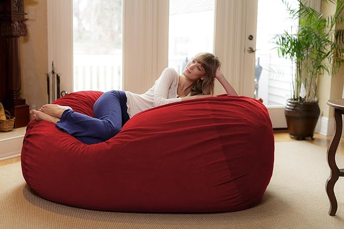 Chill Sack Bean Bag Chair: Huge 6' Memory Foam Furniture Bag and Large Lounger - Big Sofa with Soft Micro Fiber Cover - Red Pebble