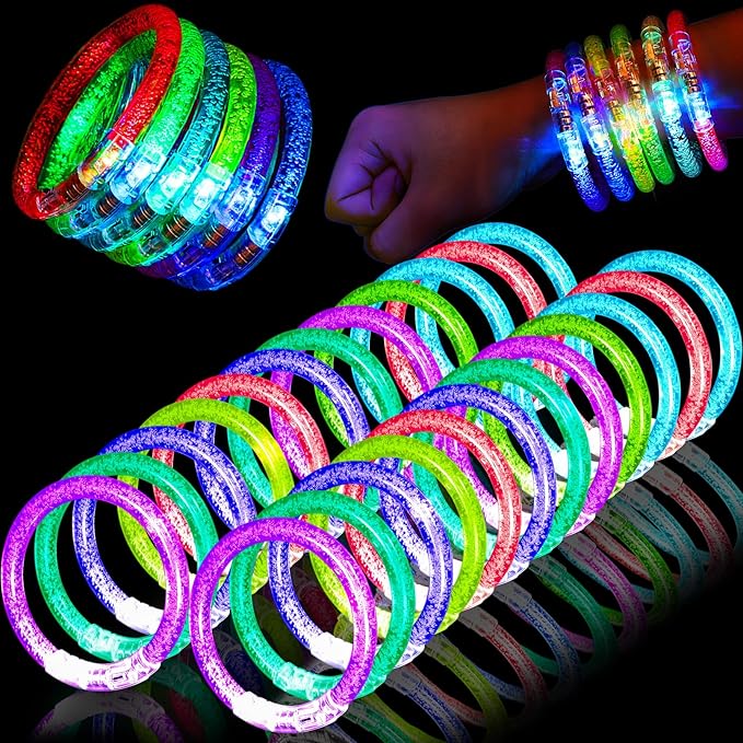 24Pack Glow Bracelets,Glow in The Dark Bracelets Flashing Light Up Bracelets,LED Bracelets Party Supplies Favors Game Gifts for Rave Concert Carnival,6 Color