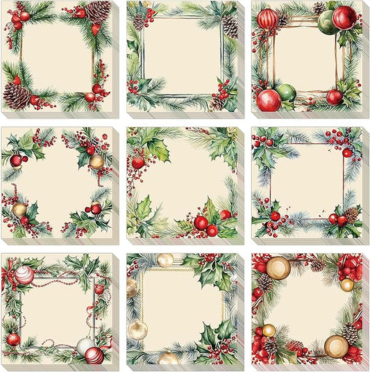 9 Pieces Vintage Christmas Sticky Note Vintage Design Christmas Self-Adhesive Note Pads Christmas Sticky Memo Notes for Xmas School Office Home Supplies Students Teachers Present 9 Styles