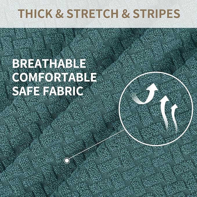 JIVINER 6-Piece Loveseat Recliner Slipcover Stretch Jacquard Recliner Sofa Cover 2 Seater Washable Reclining Couch Cover with Pocket Fitted Furniture Protector Cover (Loveseat Recliner, Peacock Blue)