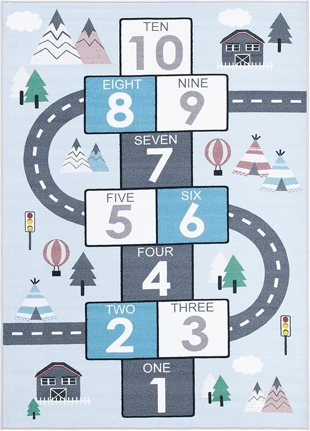 SAFAVIEH Kids Playhouse Collection Area Rug - 7'9" x 10', Grey & Blue, Non-Shedding Machine Washable & Slip Resistant Ideal for High Traffic Areas for Boys & Girls in Playroom, Bedroom (KPH226F)