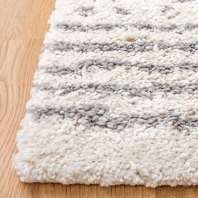 SAFAVIEH Arizona Shag Collection Runner Rug - 2'3" x 10', Ivory & Grey, Moroccan Design, Non-Shedding & Easy Care, 1.6-inch Thick Ideal for High Traffic Areas in Living Room, Bedroom (ASG741F)