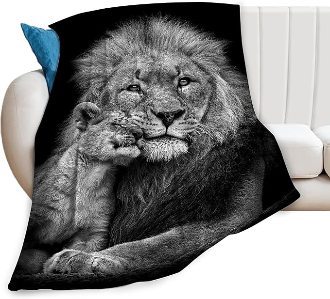 Lion Throw Blanket Black Lion and Lion Cub Plush Fleece Soft Cozy Lion Gifts Blanket for Kids Girls Boys Adults Couch Bed Chair Office Dorm Decor 40''X50''