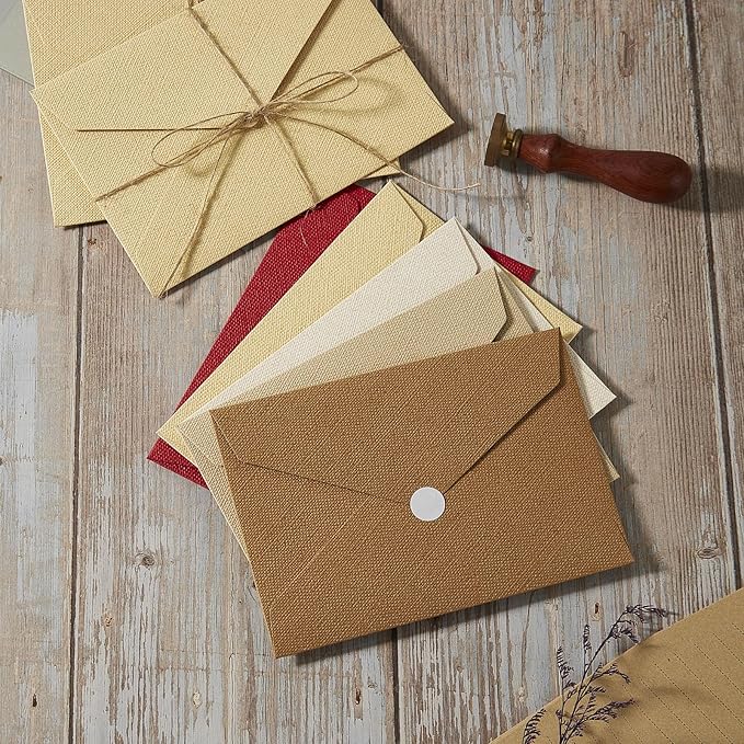 20 Pack-Best Paper and Heavyweight Envelopes Set 6.30'' X 4.33'' with Jute Rope for Office, Wedding Gift Cards, Invitations, Graduation, Baby Shower, Parties and Diy cards (Multicolor-20pack)