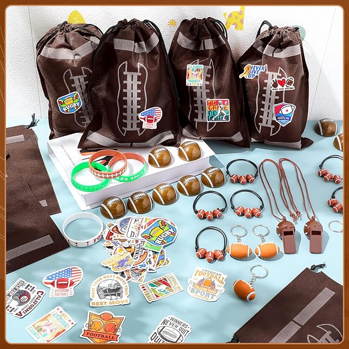 Aoriher 194 Pcs Football Party Favors Set Sport Silicone Bracelet Sport Car Keychain Whistle for Girls Boys Birthday Gifts Sport Themed Party Supplies