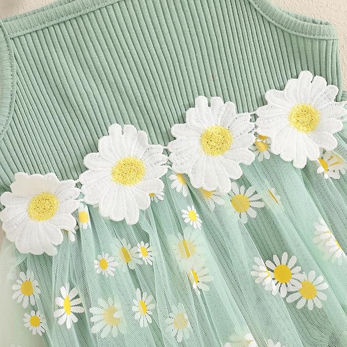 Baby Girl Clothes Daisy Ribbed Bodysuit Sleeveless Romper Dress Summer Outfit for Girls Newborn 3 6 9 12 18 Months