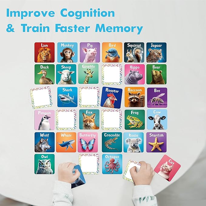 72 PCS Memory Matching Game, Real Animal Matching Cards for Toddlers 36 Pairs Memory Cards for Preschool 4 5 6 Years Old