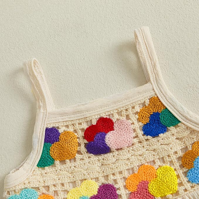 6M-5T Little Girl Clothes Boho Outfit Straps Hearts Shirts Cami Tank Tops Wide Leg Pants Baby Girl Summer Clothes