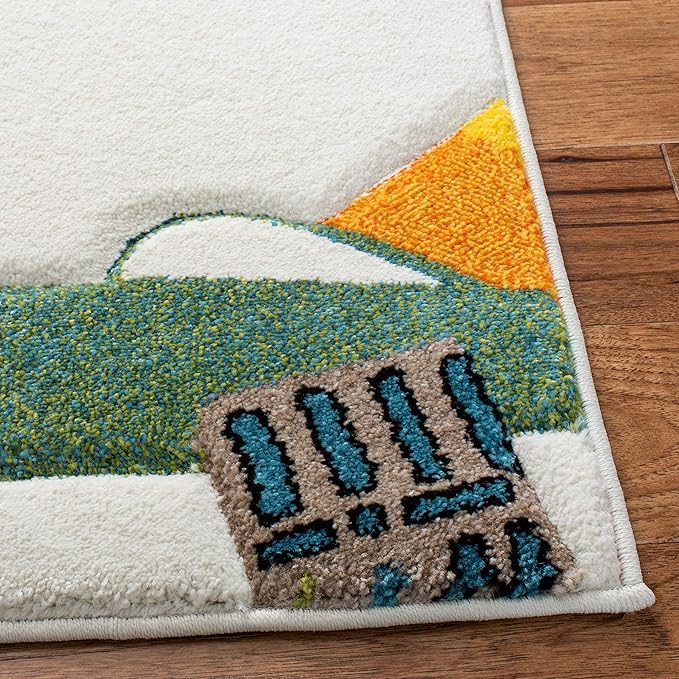 SAFAVIEH Carousel Kids Collection Runner Rug - 2' x 8', Ivory & Blue, Non-Shedding & Easy Care, Ideal for High Traffic Areas for Boys & Girls in Playroom, Nursery, Bedroom (CRK167A)