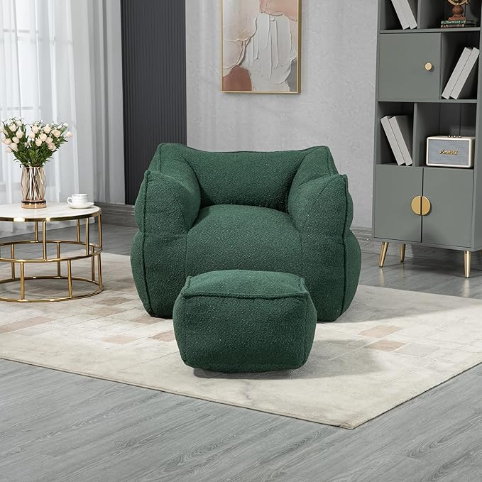 KEIKI Bean Bag Chair with Foot Rest & Armrest, Bean Bag Couch with Filler, Comfort Lounger High Back Bean Bag Lazy Sofa for Adults & Kids for Living Room, Bedroom, Apartment, Dorms, Emerald