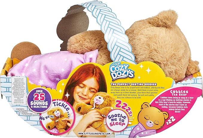 Little Live Pets Cozy Dozy Cubbles The Bear - Over 25 Sounds and Reactions | Bedtime Buddies, Blanket and Pacifier Included | Stuffed Animal, Best Nap Time, Interactive Teddy Bear, 14.9