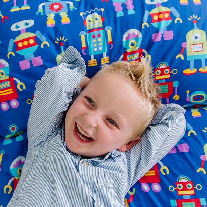 Wildkin Kids Microfiber Floor Lounger – Travel-Friendly, Sleepovers, Pillow Not Included - Robots