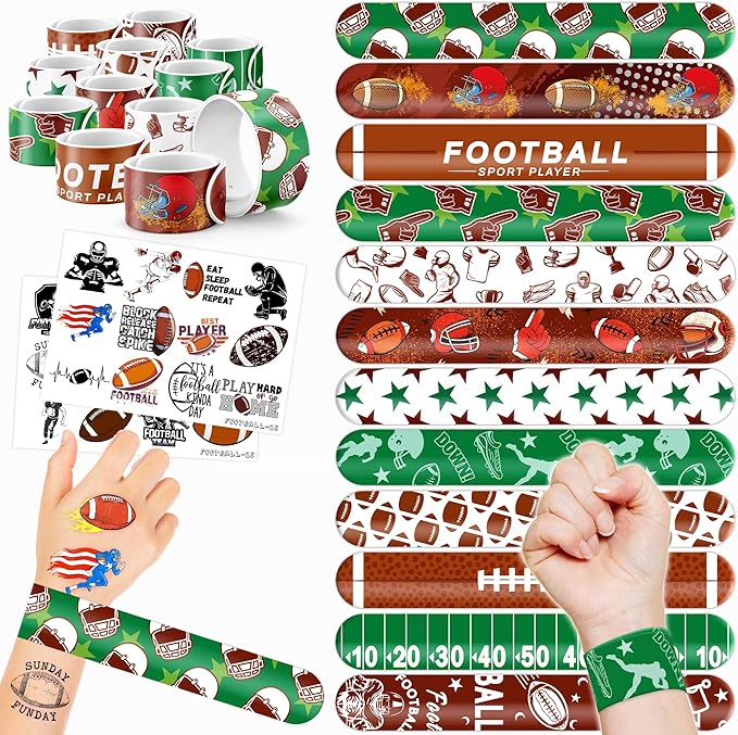 48PCS Football Party Favors - 24PCS Temporary Tattoos & 24PCS Slap Bracelets - American Rugby Themed Birthday Supplies, Decorations, Gifts, Classroom Prizes for Kids, Boys & Cheerleaders