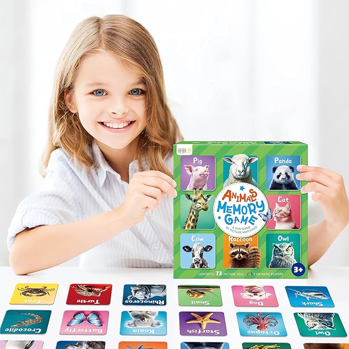 72 PCS Memory Matching Game, Real Animal Matching Cards for Toddlers 36 Pairs Memory Cards for Preschool 4 5 6 Years Old