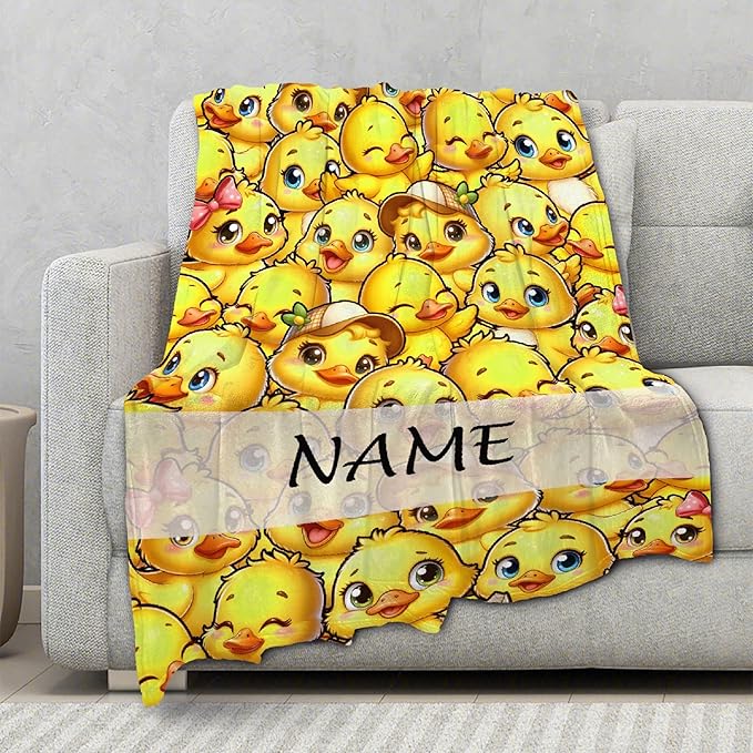 Custom Name Ducks Adult duck Blanket Kids Funny Blanket Suitable for Bedroom Living Room bed sofa Crib Couch Chair outdoor All Season Items That Yellow Duck Lovers Will Love 90”×120 ”for Family